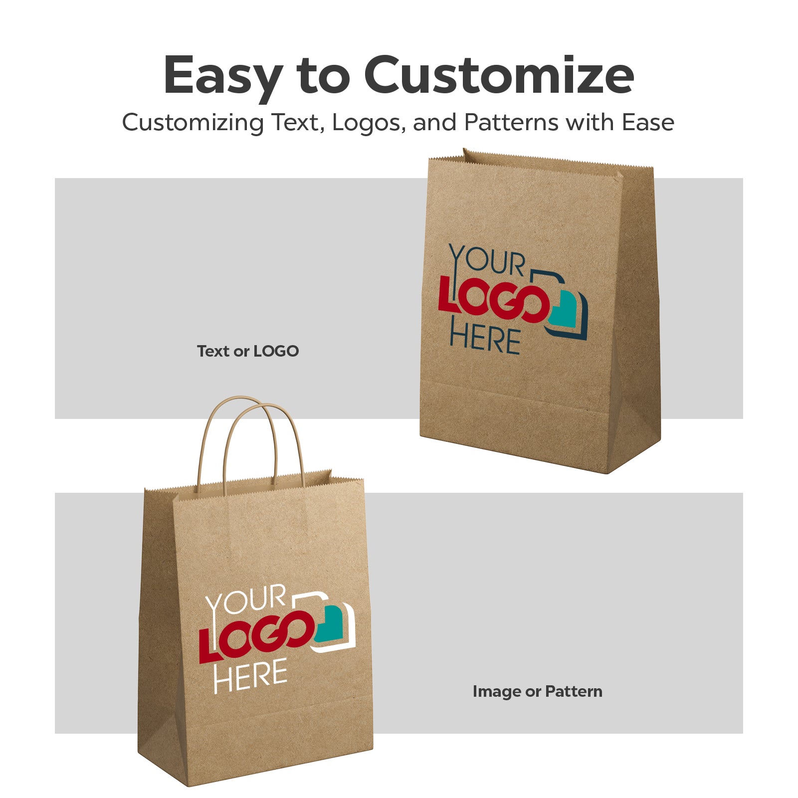 Custom Bulk Kraft Paper Bags Personalized Logo Printed Grocery